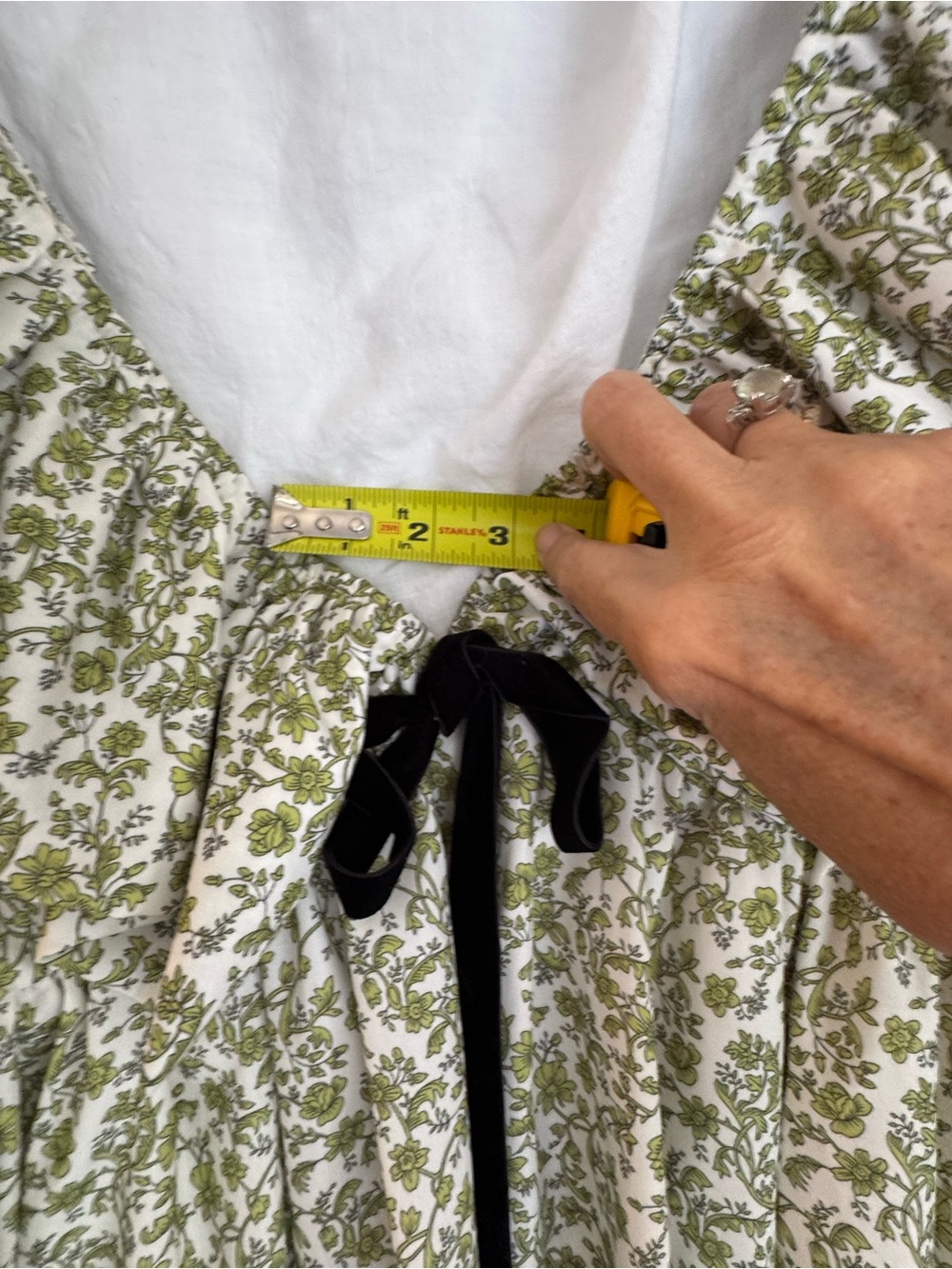 Olive Green Floral Ruffle Mini Dress with Front Tie - Picture 9 of 14